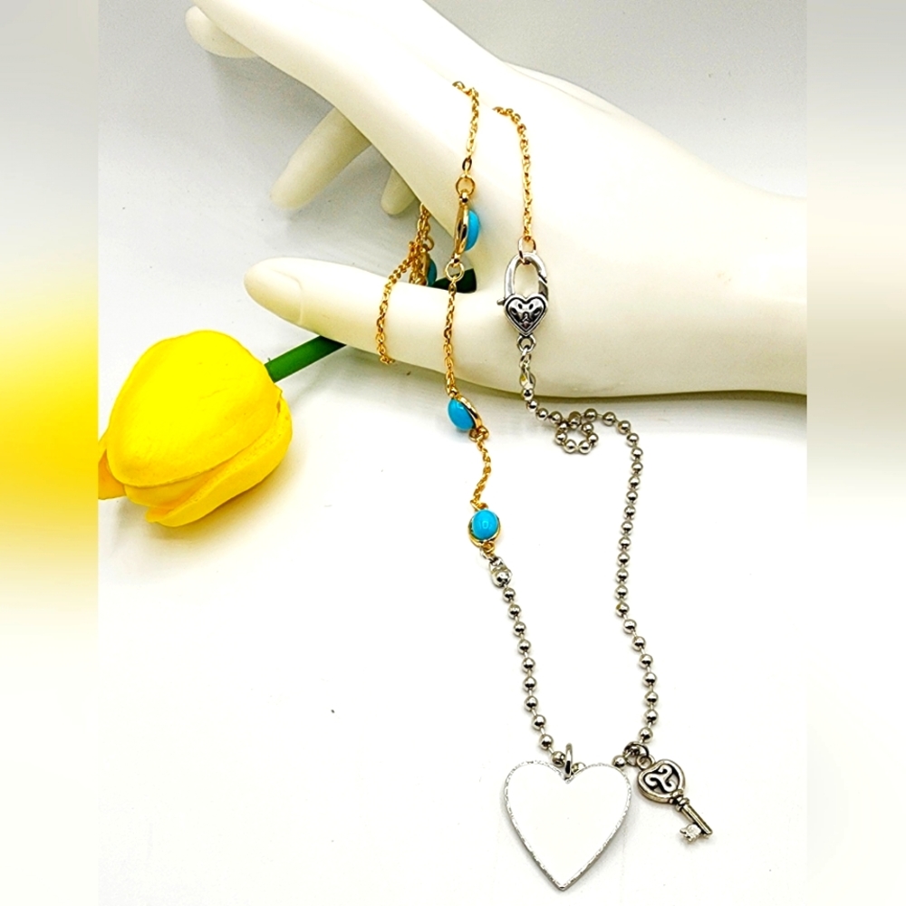 Custom made necklace, 24inch, mixed chain, heart pendant
